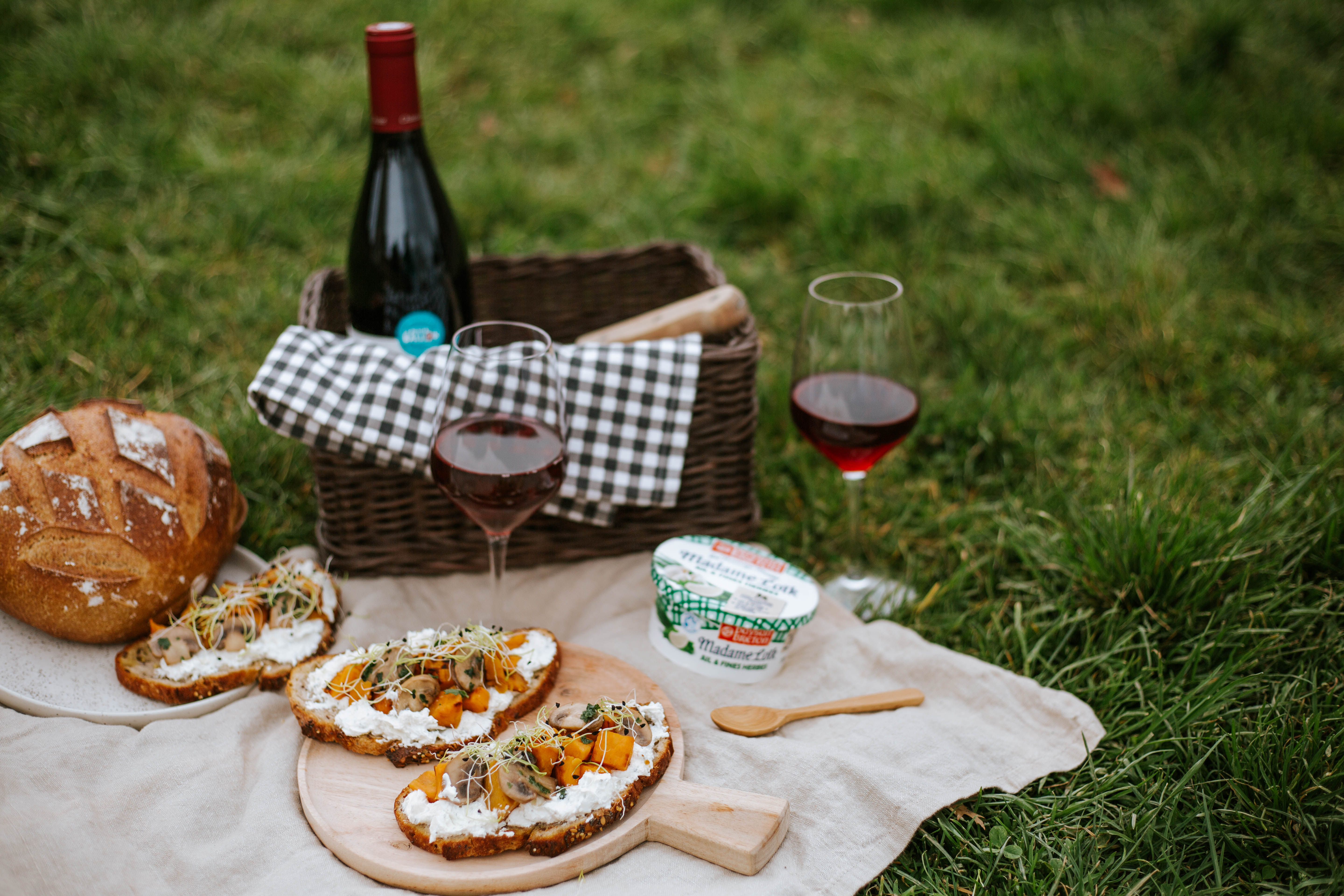 Bruschetta champêtre patate douce, champignons et fromage fouetté