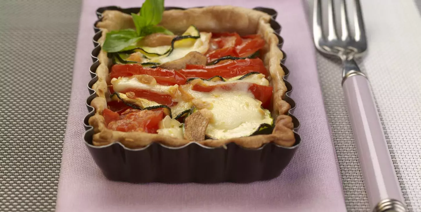 Courgette, Tomato and Baguette Cheese Tartlet