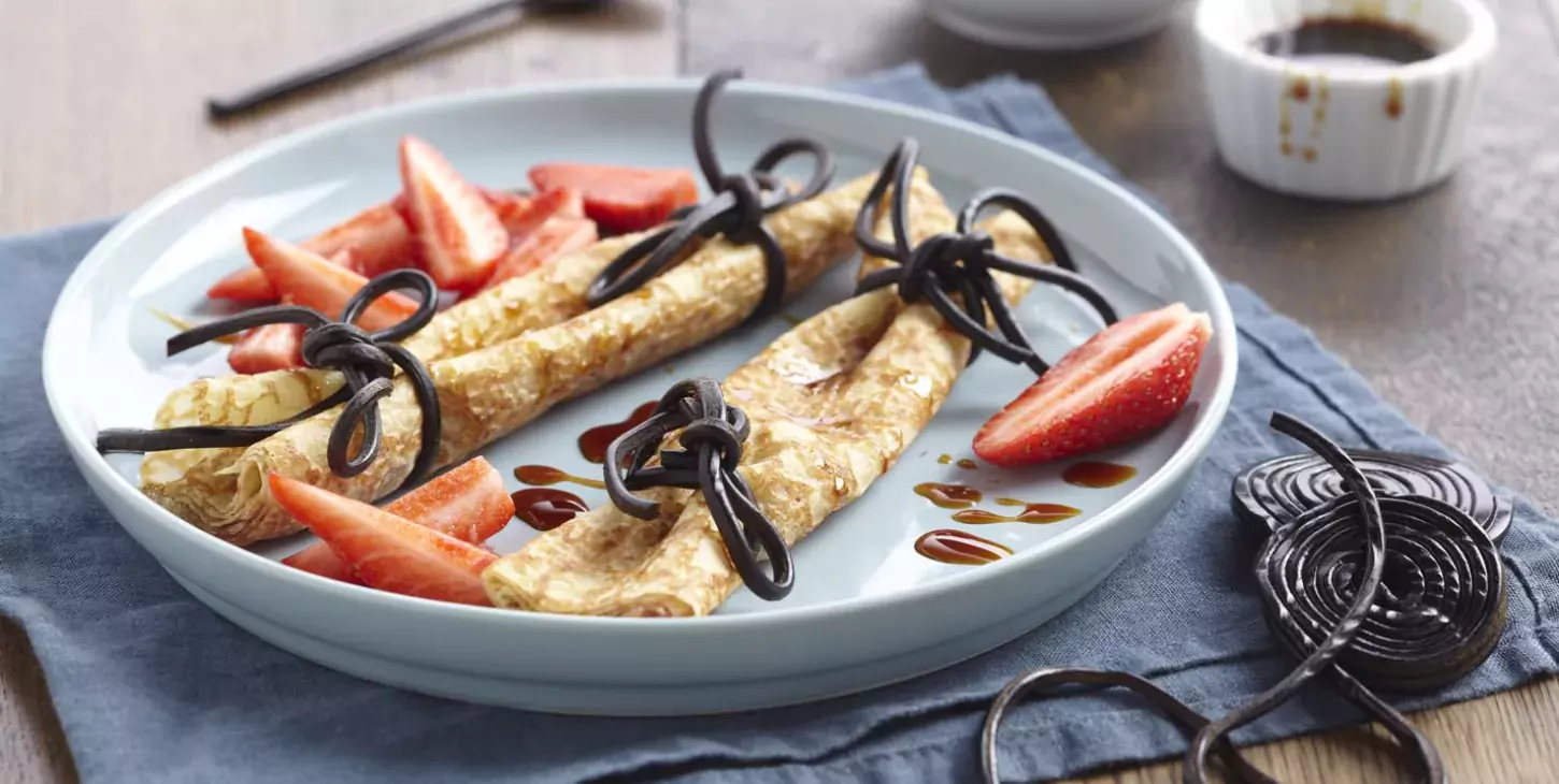 Crêpe fraise, réglisse et caramel
