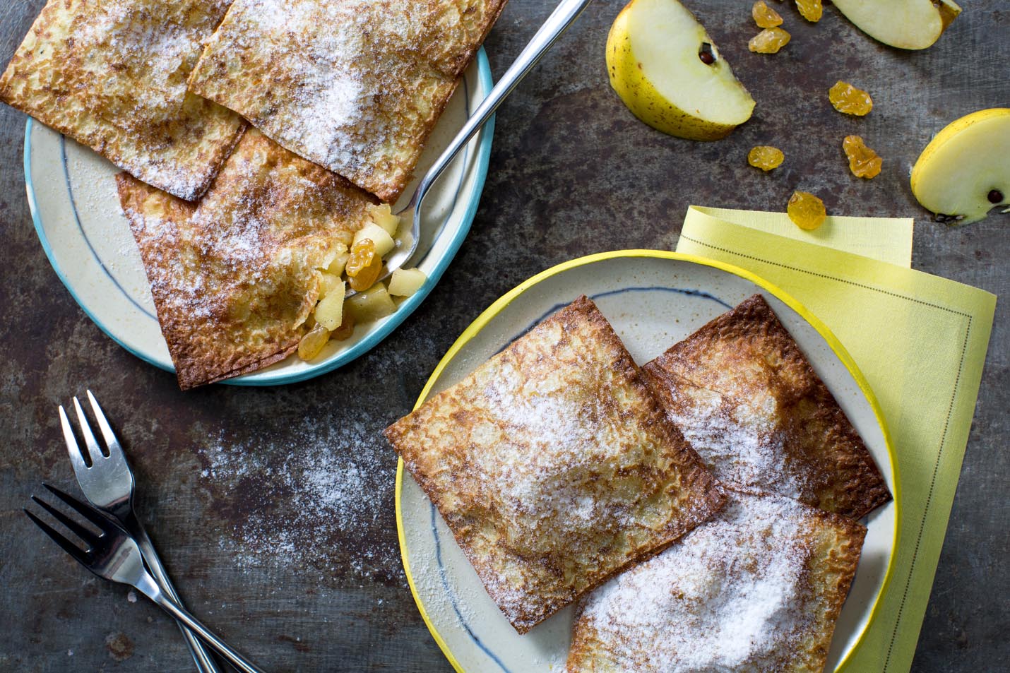 Ravioles de crêpes pomme raisins