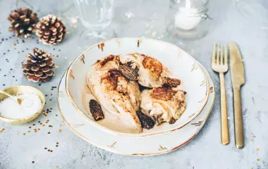 Recette de Noël Chapon au vin jaune & morilles