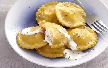 Slow-roasted Tomato and Shallot & Chive Whipped Cheese Ravioli