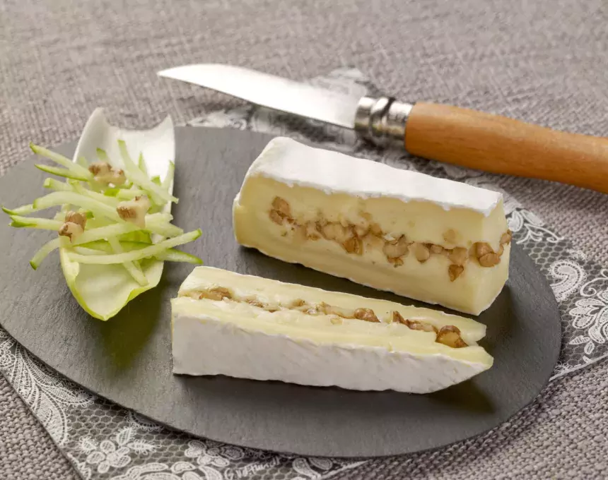 Brie Stuffed with Walnuts, Chicory and Granny Smith Apple Salad