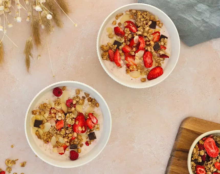 Recette Overnight porridge à la fraise Lait Ribot