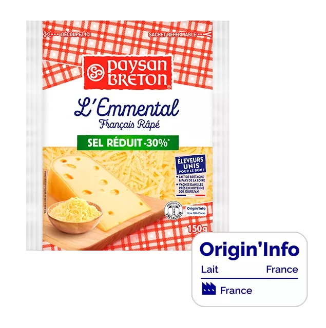 L'Emmental râpé sel réduit de 30 % Paysan Breton