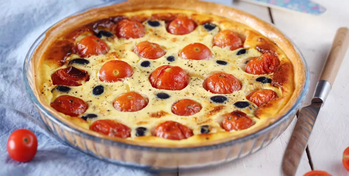 Quiche aux tomates cerises et olives noires