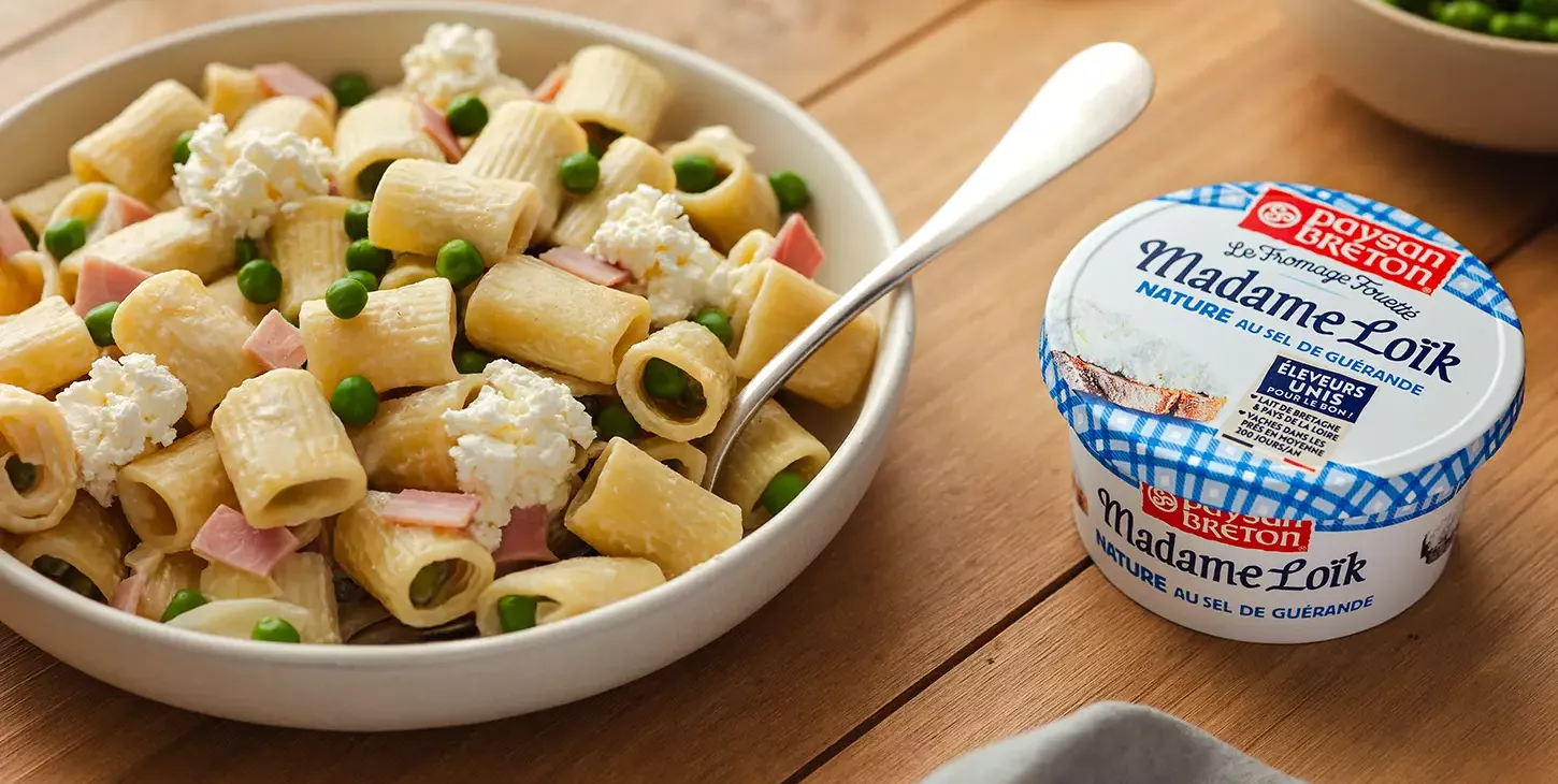 pates jambon petit pois fromage fouetté madame loik paysan breton