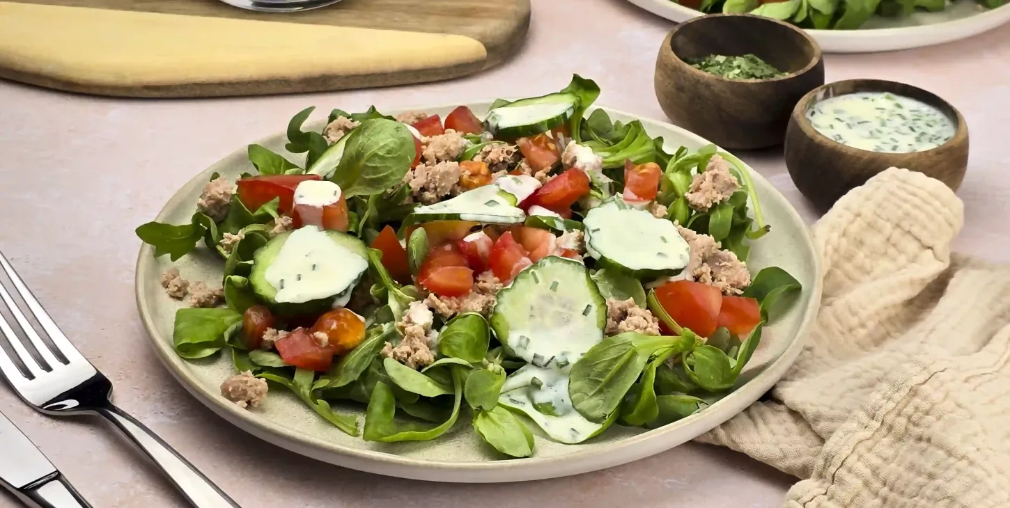 Sauce salade moutarde, herbes, citron et Lait Ribot 